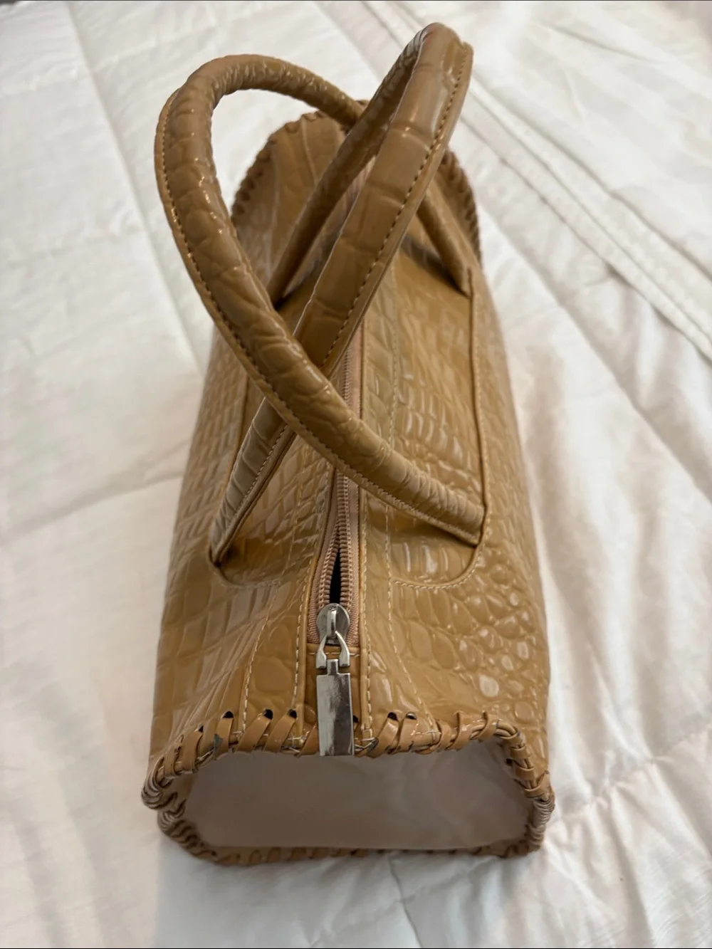 Bijoux Terner Croc-Embossed Satchel in Tan Brown